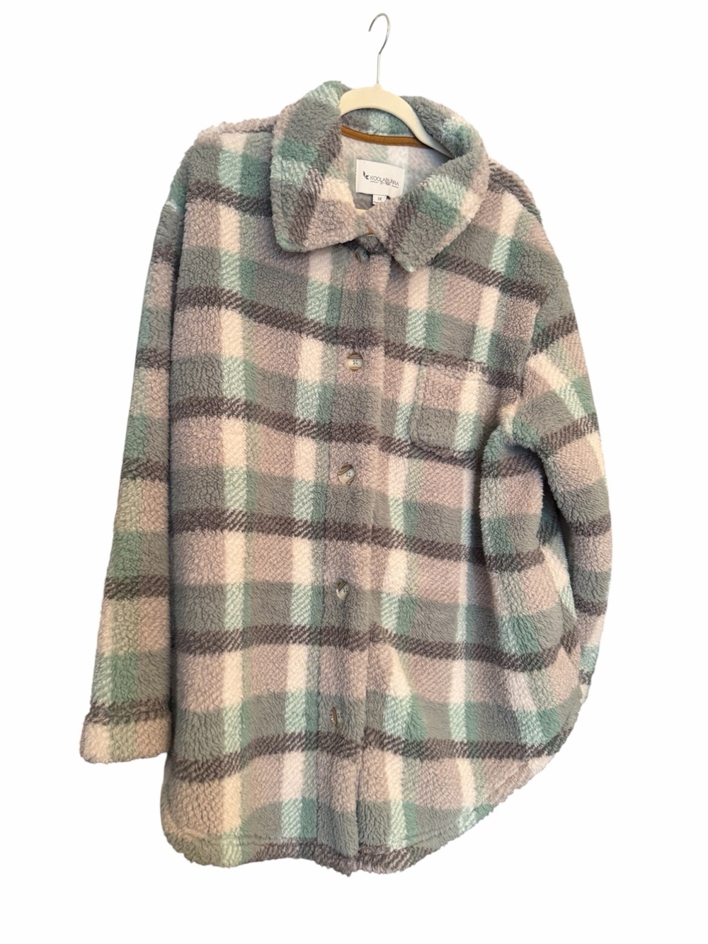 Koolaburra by UGG  Sherpa Button-Up Shacket in Mint & Gray